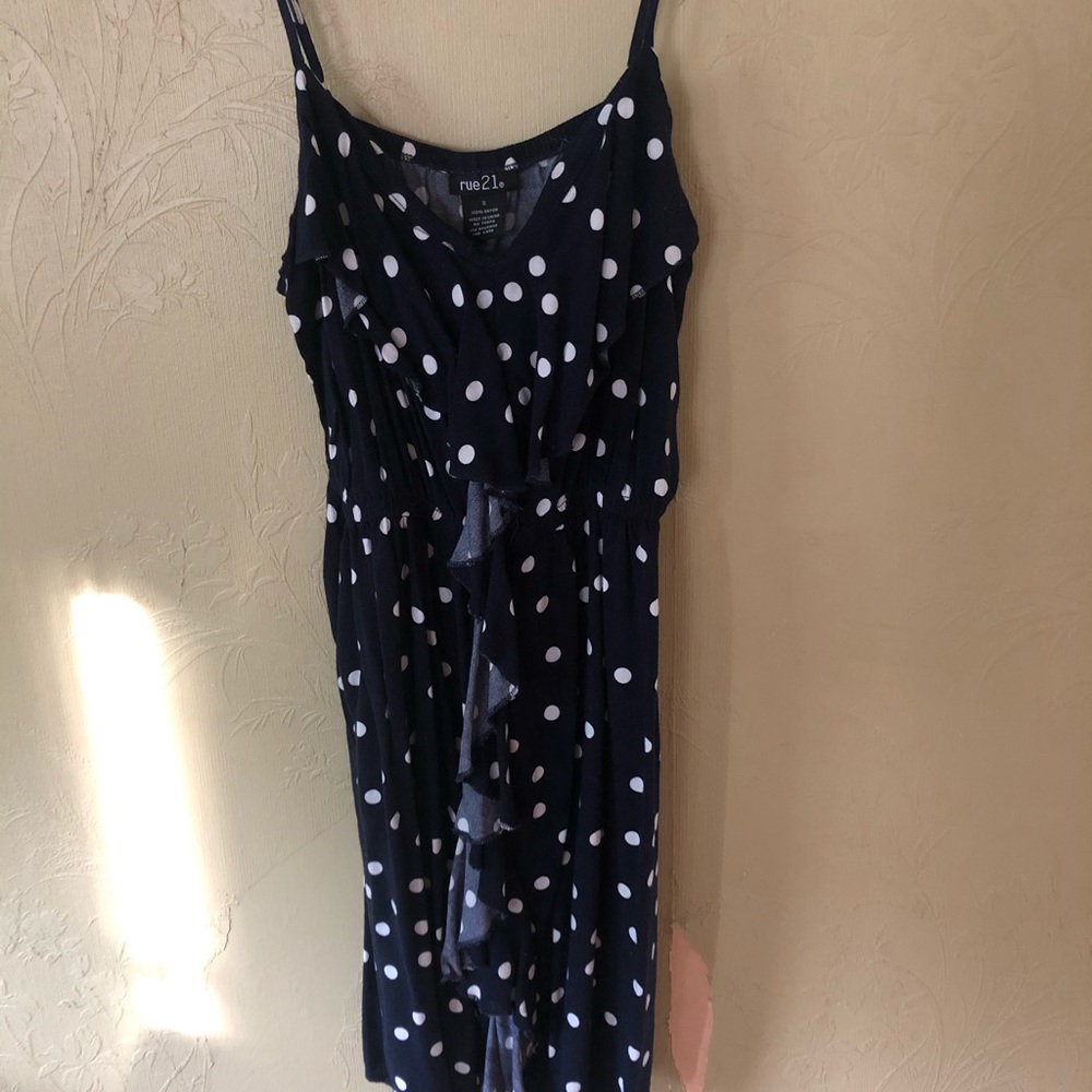 Navy blue dress with frills down the middle